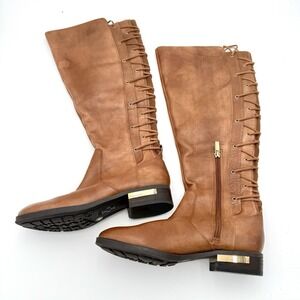 VINCE CAMUTO Boots Women's Size 7 Knee Length Lace-up Back‎ & Side Zippers Brown